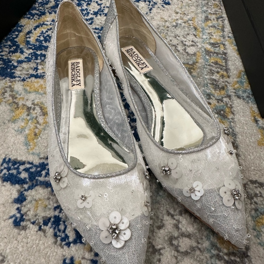 Badgley Mischka Silver Heels with Crystal Embellishments